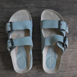 Altar'd State Light Blue Double-Strap Buckle Faux Suede Sandals